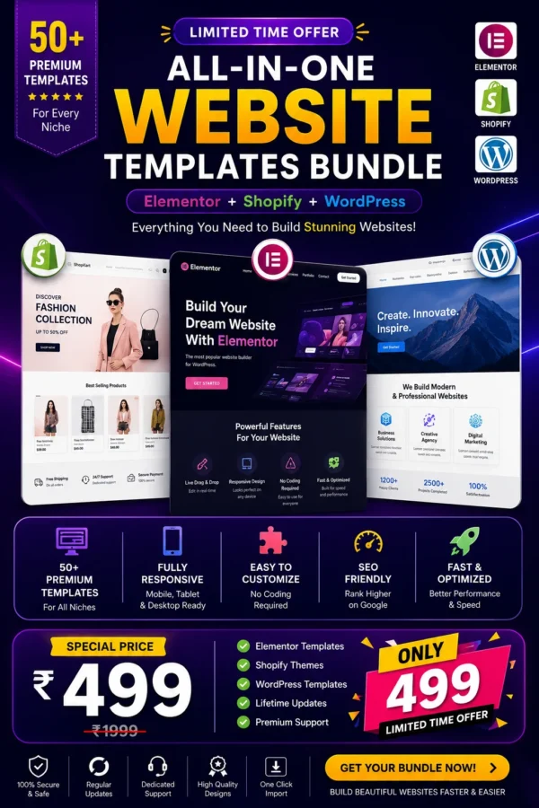 All-In-One Website Templates Bundle (Elementor + Shopify+WordPress)
