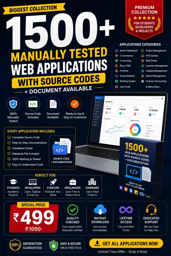 1500+ Manually Tested Web Applications With Source Codes + Document Available